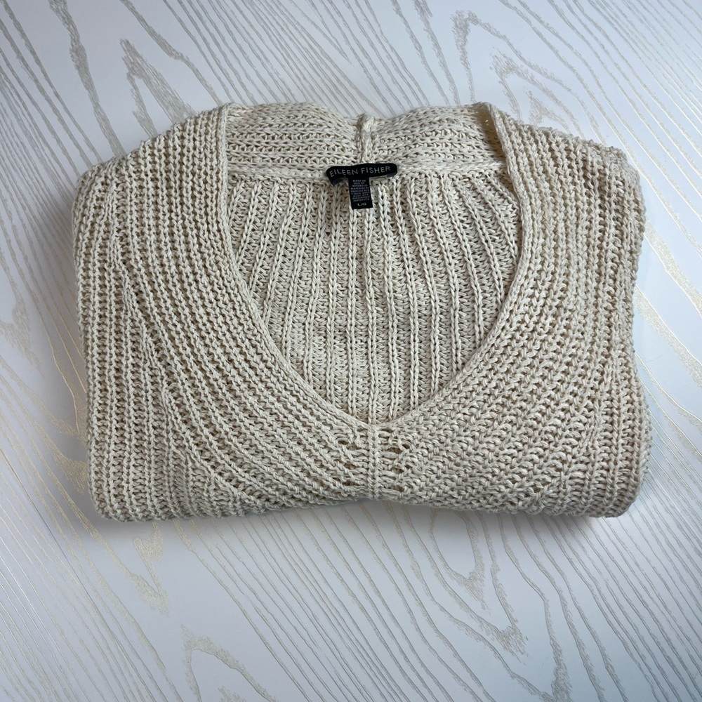 Eileen Fisher Loose Knit Linen Blend Sweater - Picture 2 of 9